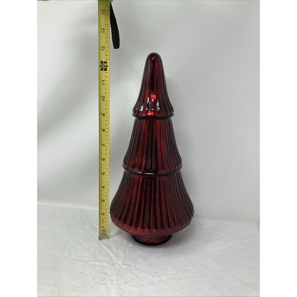 Red Glass Table Top Christmas Tree 13" Made In India VTG Felt Bottom